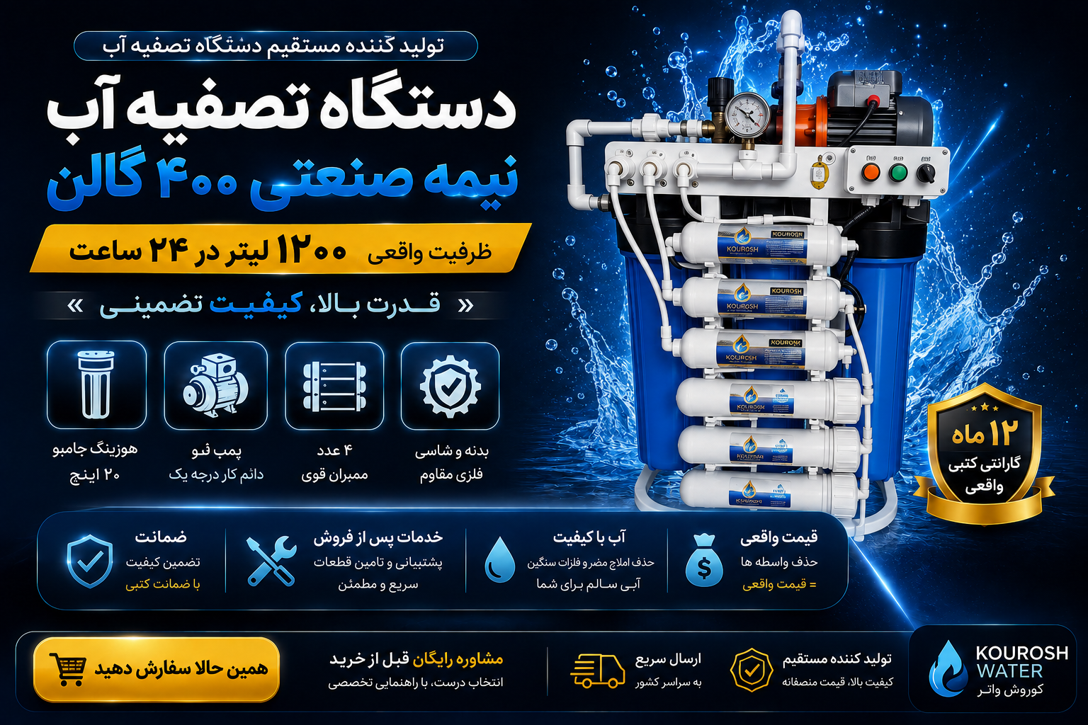 دستگاه ۴۰۰گالن دو موتوره پمپ دائم کار